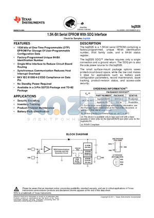 BQ2026 datasheet - 1.5K-Bit Serial EPROM With SDQ Interface