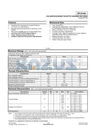 DFLS140L datasheet - 1.0A SURFACE MOUNT SCHOTTKY BARRIER RECTIFIER