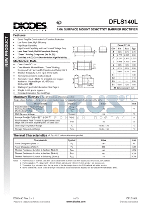 DFLS140L-7 datasheet - 1.0A SURFACE MOUNT SCHOTTKY BARRIER RECTIFIER