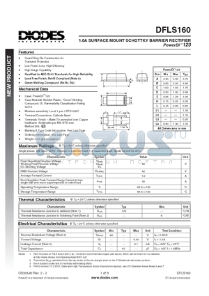 DFLS160 datasheet - 1.0A SURFACE MOUNT SCHOTTKY BARRIER RECTIFIER