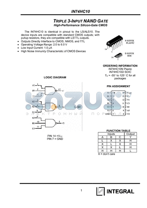 74HC10E datasheet - TRIPLE 3-INPUT NAND GATE