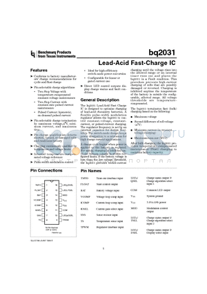 BQ2031SN datasheet - Lead-Acid Fast-Charge IC