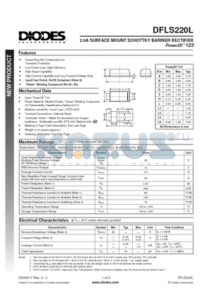 DFLS220L-7 datasheet - 2.0A SURFACE MOUNT SCHOTTKY BARRIER RECTIFIER