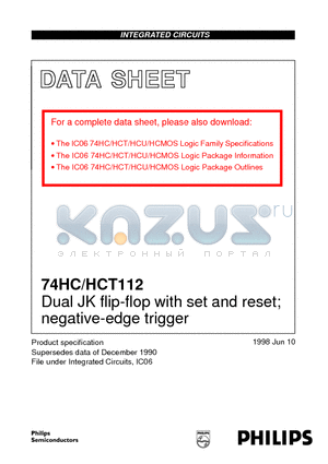 74HC112DB datasheet - Dual JK flip-flop with set and reset; negative-edge trigger
