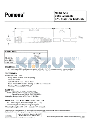 5266 datasheet - Cable Assembly BNC Male One End Only