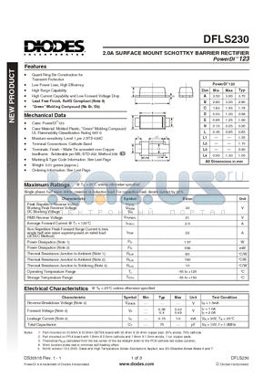 DFLS230-7 datasheet - 2.0A SURFACE MOUNT SCHOTTKY BARRIER RECTIFIER