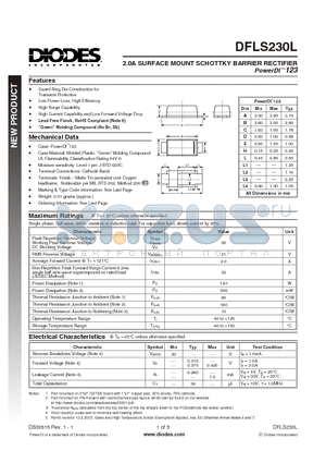 DFLS230L datasheet - 2.0A SURFACE MOUNT SCHOTTKY BARRIER RECTIFIER