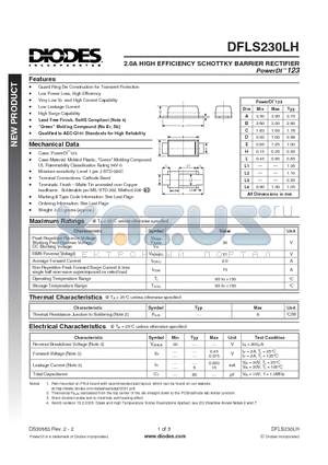 DFLS230LH-7 datasheet - 2.0A HIGH EFFICIENCY SCHOTTKY BARRIER RECTIFIER