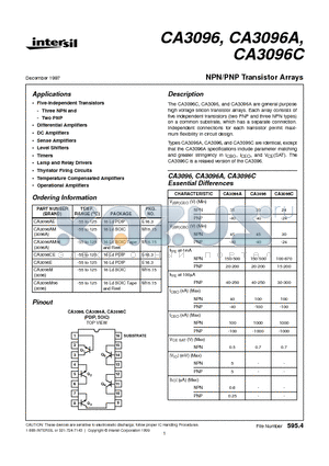 CA3096AM96 datasheet - NPN/PNP Transistor Arrays