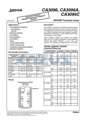 CA3096AM96 datasheet - NPN/PNP Transistor Arrays