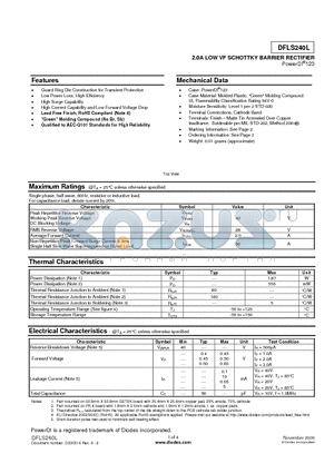 DFLS240L datasheet - 2.0A LOW VF SCHOTTKY BARRIER RECTIFIER