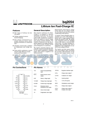 BQ2054 datasheet - Lithium Ion Fast-Charge IC