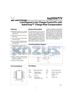 BQ2056PN datasheet - Low-Dropout Li-Ion Charge-Control ICs with AutoComp Charge-Rate Compensation