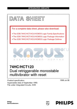 74HC123DB datasheet - Dual retriggerable monostable multivibrator with reset