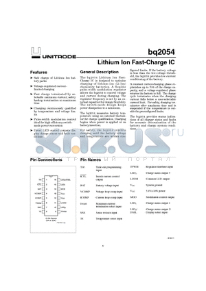 BQ2054SN datasheet - Lithium Ion Fast-Charge IC