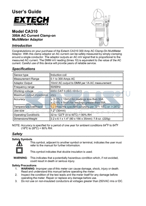 CA310 datasheet - 300A AC Current Clamp-on