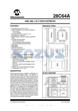 28C64A datasheet - 64K (8K x 8) CMOS EEPROM