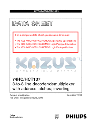 74HC137 datasheet - 3-to-8 line decoder/demultiplexer with address latches; inverting