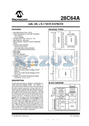 28C64A-15P datasheet - 64K (8K x 8) CMOS EEPROM