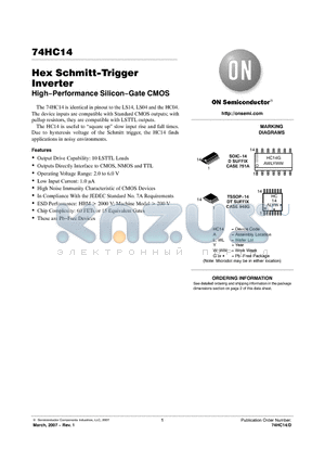 74HC14 datasheet - Hex Schmitt−Trigger Inverter High−Performance Silicon−Gate CMOS