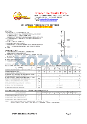 1N5392-LFR datasheet - 1.5A GENERAL PURPOSE PLASTIC RECTIFIER