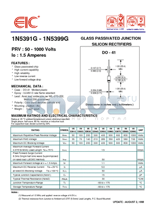 1N5392G datasheet - GLASS PASSIVATED JUNCTION SILICON RECTIFIERS