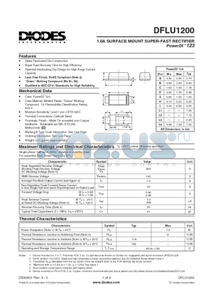 DFLU1200-7 datasheet - 1.0A SURFACE MOUNT SUPER-FAST RECTIFIER