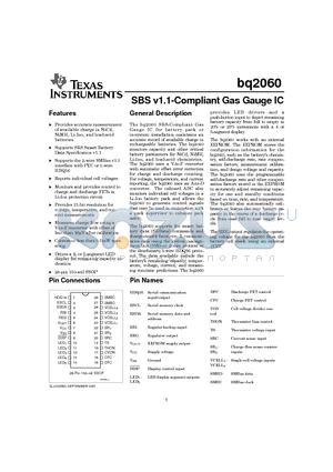 BQ2060SS-E207TR-EP datasheet - SBS v1.1-Compliant Gas Gauge IC