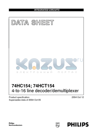 74HC154 datasheet - 4-to-16 line decoder/demultiplexer