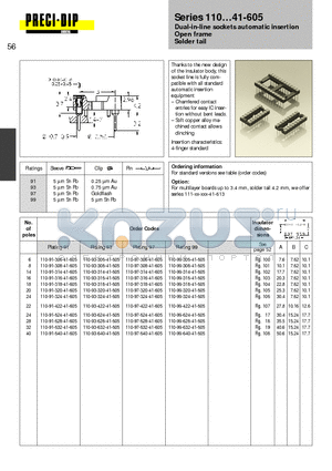110-97-628-41-605 datasheet - Dual-in-line sockets automatic insertion Open frame Solder tail