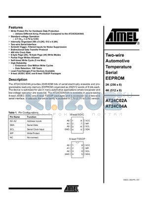 AT24C02A datasheet - Two-wire Automotive Temperature Serial EEPROM