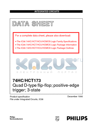 74HC173 datasheet - Quad D-type flip-flop; positive-edge trigger; 3-state