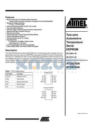 AT24C02A_07 datasheet - Two-wire Automotive Temperature Serial EEPROM