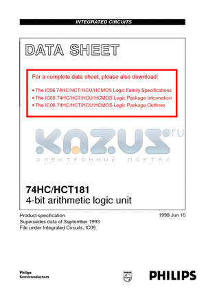 74HC181 datasheet - 4-bit arithmetic logic unit