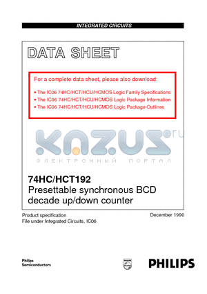 74HC192D datasheet - Presettable synchronous BCD decade up/down counter