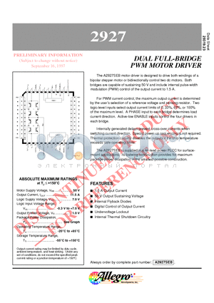 A2927SEB datasheet - DUAL FULL-BRIDGE PWM MOTOR DRIVER