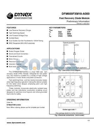 DFM600FXM18-A000 datasheet - Fast Recovery Diode Module Preliminary Information