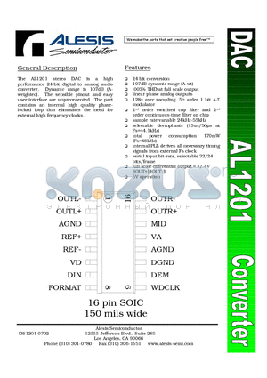AL1201 datasheet - stereo DAC