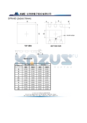 DFN-6D datasheet - (2x2x0.75mm) MIN 0.700 MAX 0.800