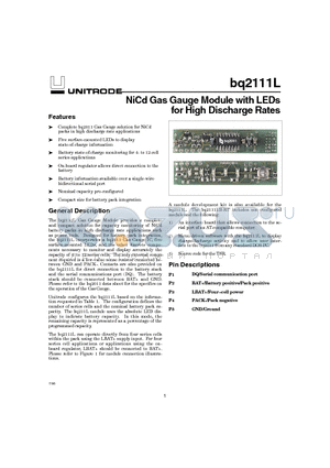 BQ2111L datasheet - NiCd Gas Gauge Module with LEDs for High Discharge Rates