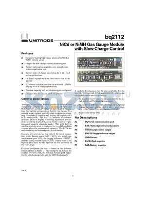 BQ2112LB datasheet - NiCd or NiMH Gas Gauge Module with Slow-Charge Control