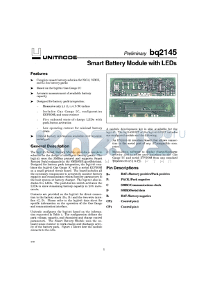 BQ2145B-XXX datasheet - Smart Battery Module with LEDs
