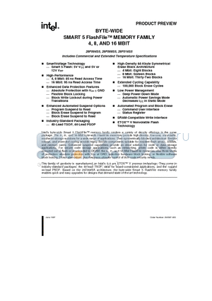 28F004S5 datasheet - BYTE-WIDE SMART 5 FlashFile MEMORY FAMILY 4, 8, AND 16 MBIT