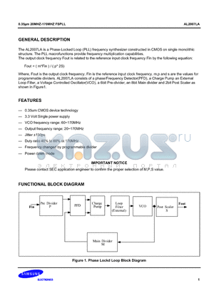 AL2007LA datasheet - Phase-Locked Loop (PLL) frequency synthesizer constructed in CMOS on single monolithic structure