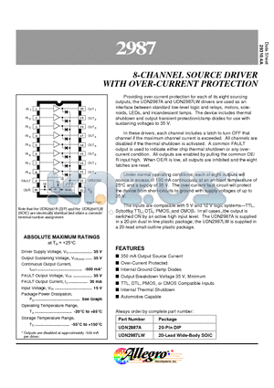 A2987 datasheet - 8-CHANNEL SOURCE DRIVER WITH OVER-CURRENT PROTECTION