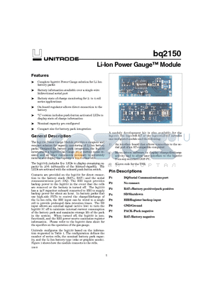 BQ2150 datasheet - Li-Ion Power Gauge Module