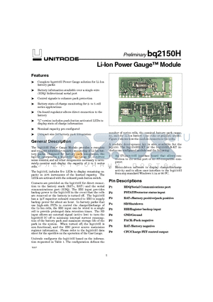 BQ2150H datasheet - Li-Ion Power Gauge Module