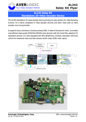 AL242C-EVB-A1 datasheet - Sales Kit Standalone 2D Video Decoder Device