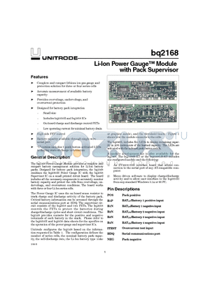 BQ2168 datasheet - Li-Ion Power Gauge Module with Pack Supervisor