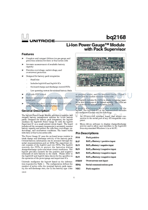 BQ2168B- datasheet - Li-Ion Power Gauge Module with Pack Supervisor